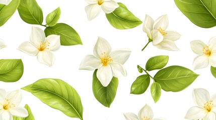 Delicate floral pattern of blossoms and leaves.