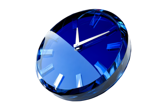 Elegant Blue Crystal Timepiece, Minute Past Ten O'Clock, cut out transparent