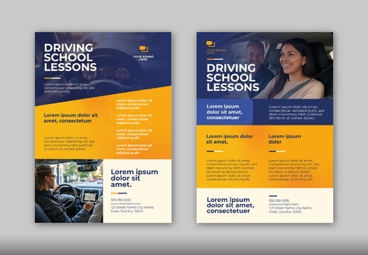 Yellow And Blue Driving School Training Services Education Flyer Template