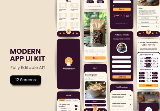 Yellow And Purple Coffee Cafe Brewing Drink Ordering UX UI Template