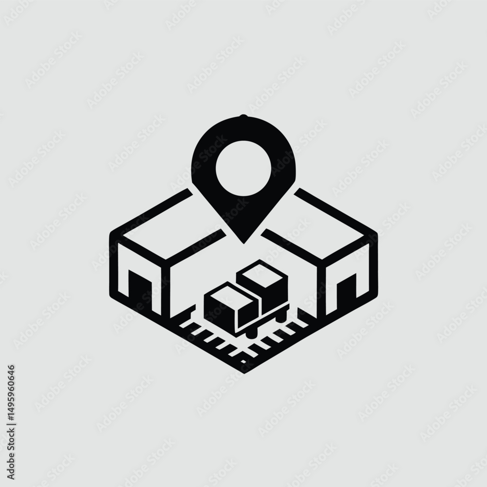 Poster warehouse location icon map pointer boxes delivery