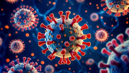 Microscopic view of virus interacting with cell