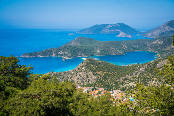 Obraz premium The Oludeniz Beach view from Lycian Way in Fethiye town of Turkey