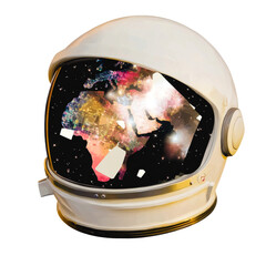 Astronaut helmet with galaxy reflection, isolated, cut out transparent