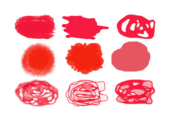 Red spots, abstract shapes, combined with white color, on a transparent background