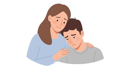 Woman Comforting Crying Man with Caring Gesture of Support