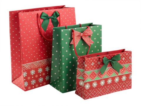 Festive christmas gift bags isolated on transparent background