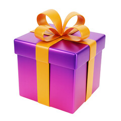 Obraz premium Purple gift box with gold ribbon isolated on transparent background