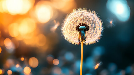 Fototapeta premium Delicate dandelion seed head against a soft, blurred background.