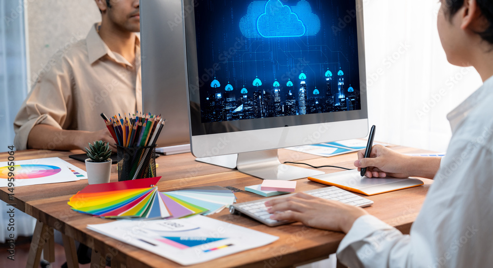 Aufkleber Cloud computing software for brisk remote work and personal data storage