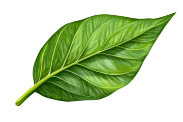 Detailed Green Tropical Leaf on Black Background, cut out transparent