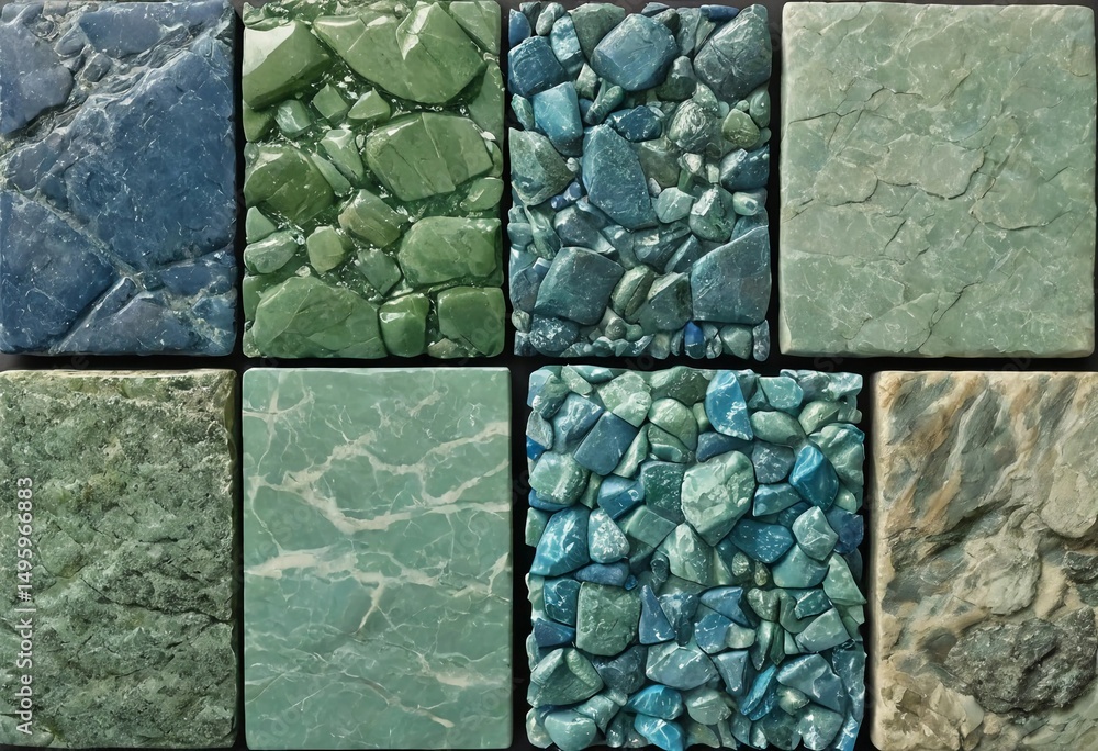 Poster various pieces of amazonite display an array of mesmerizing bluish green shades generative ai