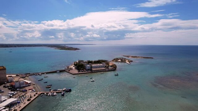 Porto Cesareo - Italy, Apulia - Aerial view over the bay to the island Lo scoglio