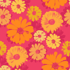 orange flowers on pink background seamless pattern. spring summer floral background illustration