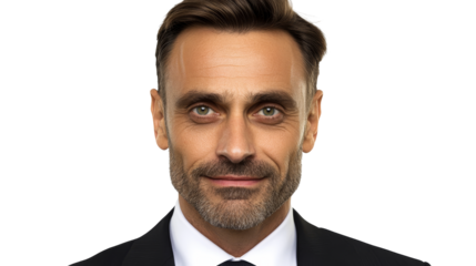 Portrait of bearded man with suit, facial expression, cut out transparent