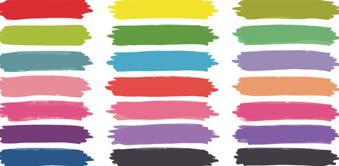 Pastel underline color crayon set - horizontal hand drawn chalk, marker or pencil highlighter strokes with rough textured edges