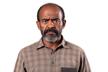 Stern African male looking at camera, isolated, cut out transparent