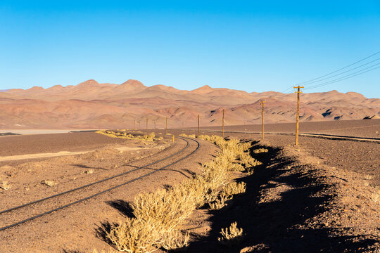 Curved railroad tracks in La Puna, Argentina