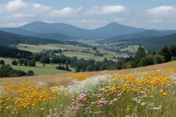 breathtaking summer landscape of blooming fields in slovakia filled with colorful wildflowers and lush greenery