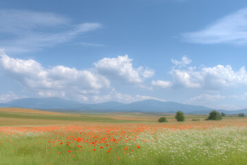 breathtaking summer landscape of blooming fields in slovakia filled with colorful wildflowers and lush greenery
