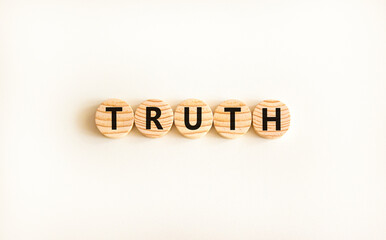 Truth symbol. Concept word Truth on beautiful wooden circles. Beautiful white table white background. Business lifestyle truth concept. Copy space.