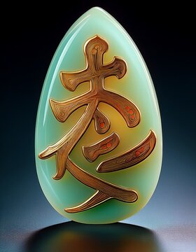 China-Jade-Amulett geschnitzt in Symbolform, hell pr&auml;sentiert