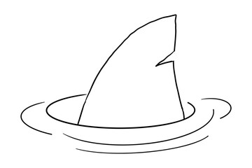 Shark fin sketch with water tattoo. Simple line silhouette dolphin or shark fin underwater. Vintage nautical retro textured shape.