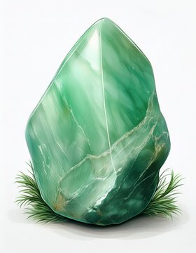 Hellgr&uuml;ner China-Jade-Rohstein, nat&uuml;rlich, auf Wei&szlig;