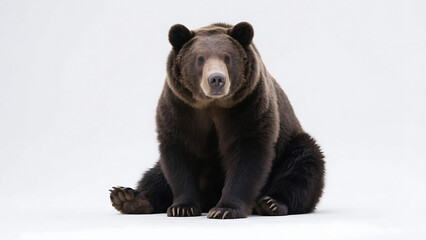 Obraz premium Majestic brown bear sitting pose full body portrait white background studio lighting high detail reali