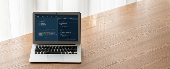 Software development programming on computer screen for modish application and program coding