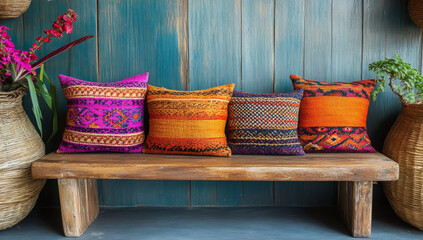Colorful Throw Pillows and Cozy Sofa Interiors – Modern Home Decor Photography. AI generative.
