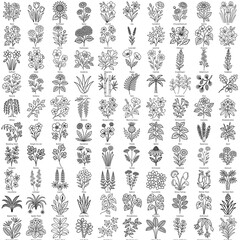 100 Floral Line Art Elements – Botanical Vector SVG Set