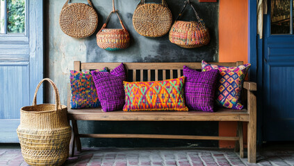 Colorful Throw Pillows and Cozy Sofa Interiors – Modern Home Decor Photography. AI generative.