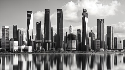 Striking monochrome skyline highlighting modern urban architecture