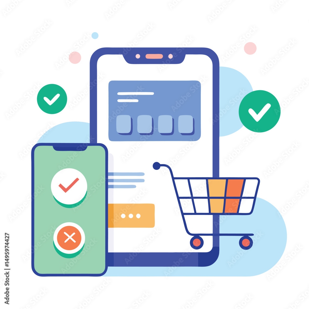 Aufkleber mobile phone shopping app interface with cart and checkmarks