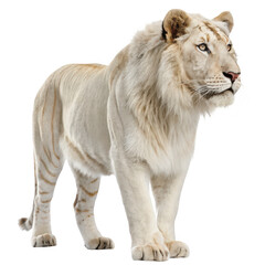 Obraz premium A white lion stands staring isolated on transparent background