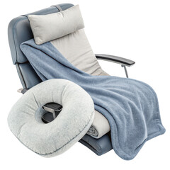 Chair with blanket and pillow isolated on transparent background