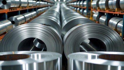 The gleaming precision of steel rolls in storage