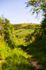 Panorama of the mountain Saint-Raphaël with its antennas in the Tarn valley at Ambialet