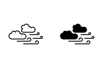 Wind clouds Icon Flat simple outline set