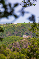 Fototapeta premium Old priory and its chapel Notre-Dame-de-l’Auder on the heights of the isthmus of Ambialet