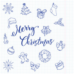 Merry Christmas Sketch with Holiday Doodle Elements