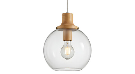 Modern Pendant Light With Clear Glass Shade And Natural Wood Accents