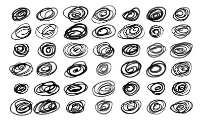 Forty two concentric hand drawn doodles and squiggles Vector set
