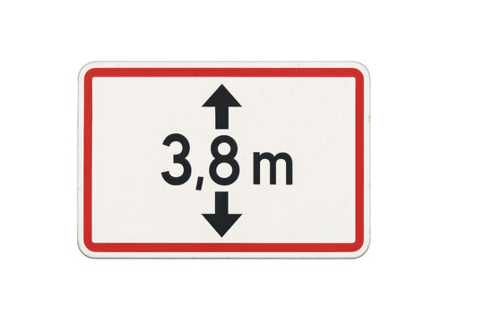 Height limit road sign displaying 3.8-meter clearance, close-up view against transparent backdrop