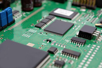 Close-up of electronic circuit board with microchips
