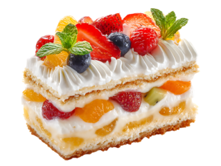 Delicious fruit cake slice with elegant layers