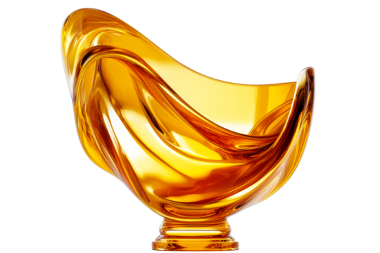 Golden liquid forms smooth wave pattern on stand, cut out transparent