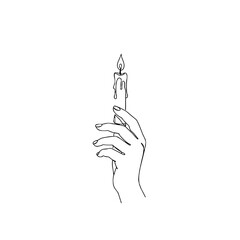 Hand holding a burning candle with copy space