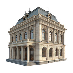 Obraz premium Detailed sandstone building facade with columns isolated on transparent background
